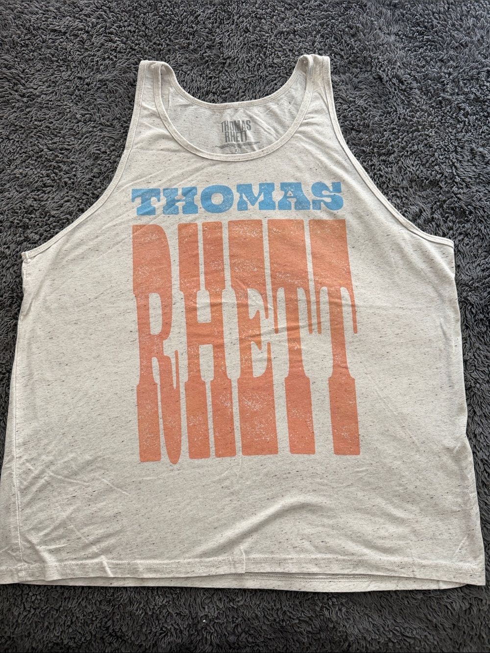 Thomas Rhett Men’s Cream Graphic Tank Top - Orange & Blue Print